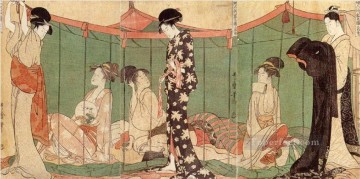 Kitagawa Utamaro Painting - All night under mosquito net Kitagawa Utamaro Ukiyo e Bijin ga